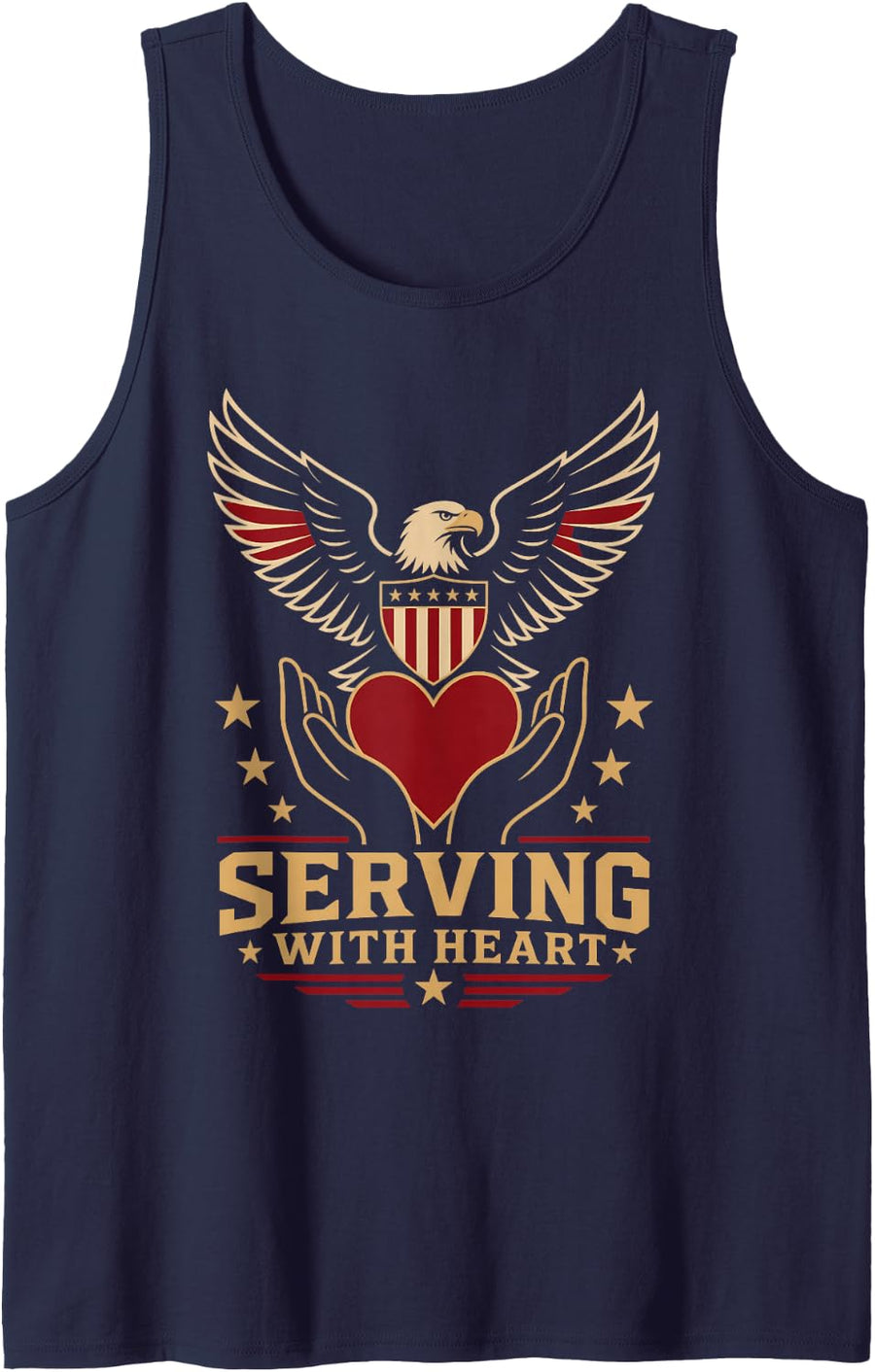 Serving with Heart American Bald Eagle Patriotic Design Tank Top - Navy Blue