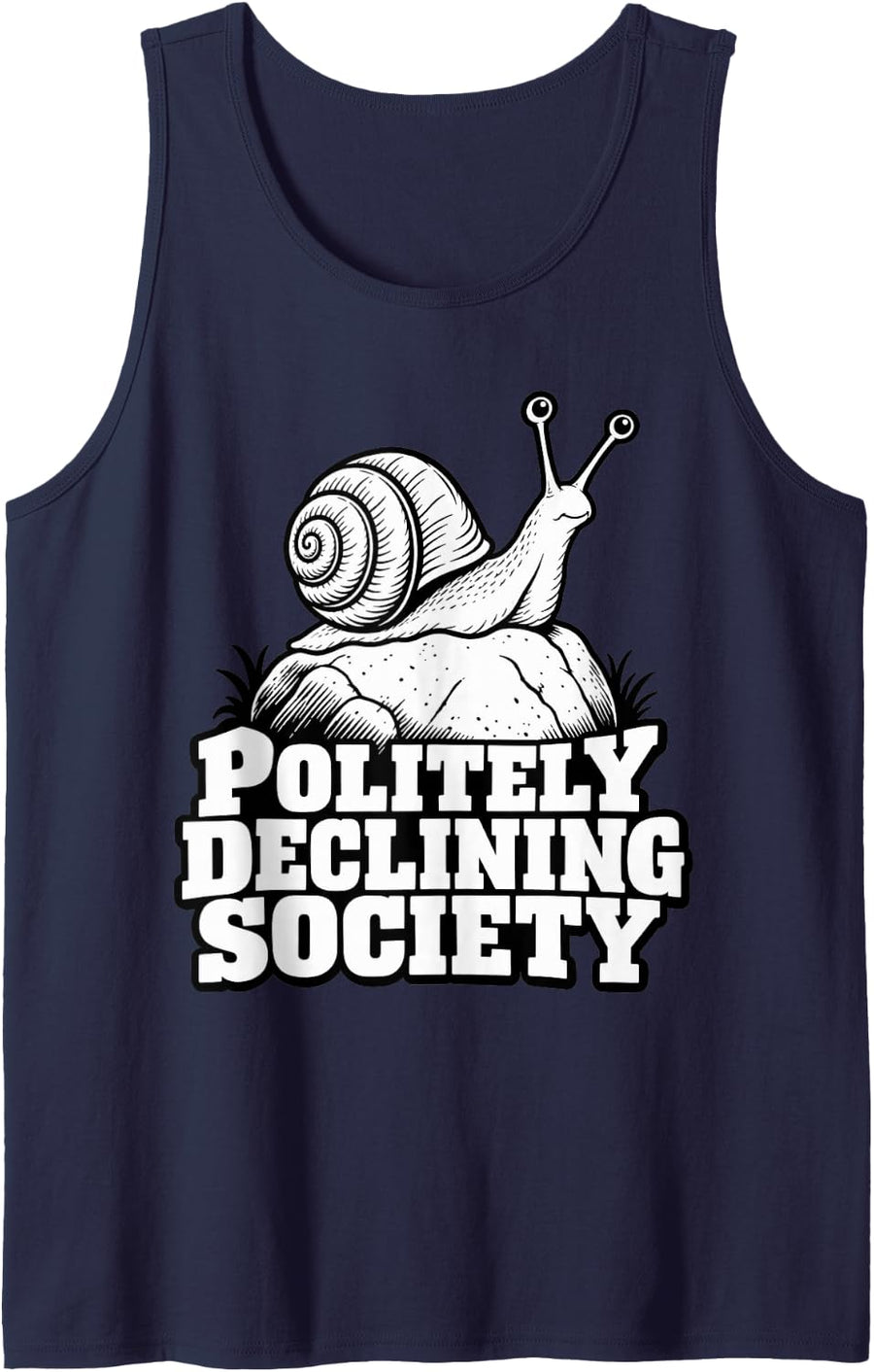 Goblincore Politely Declining Society Snail Moss Lover Sleeveless Tank Top - Navy Blue