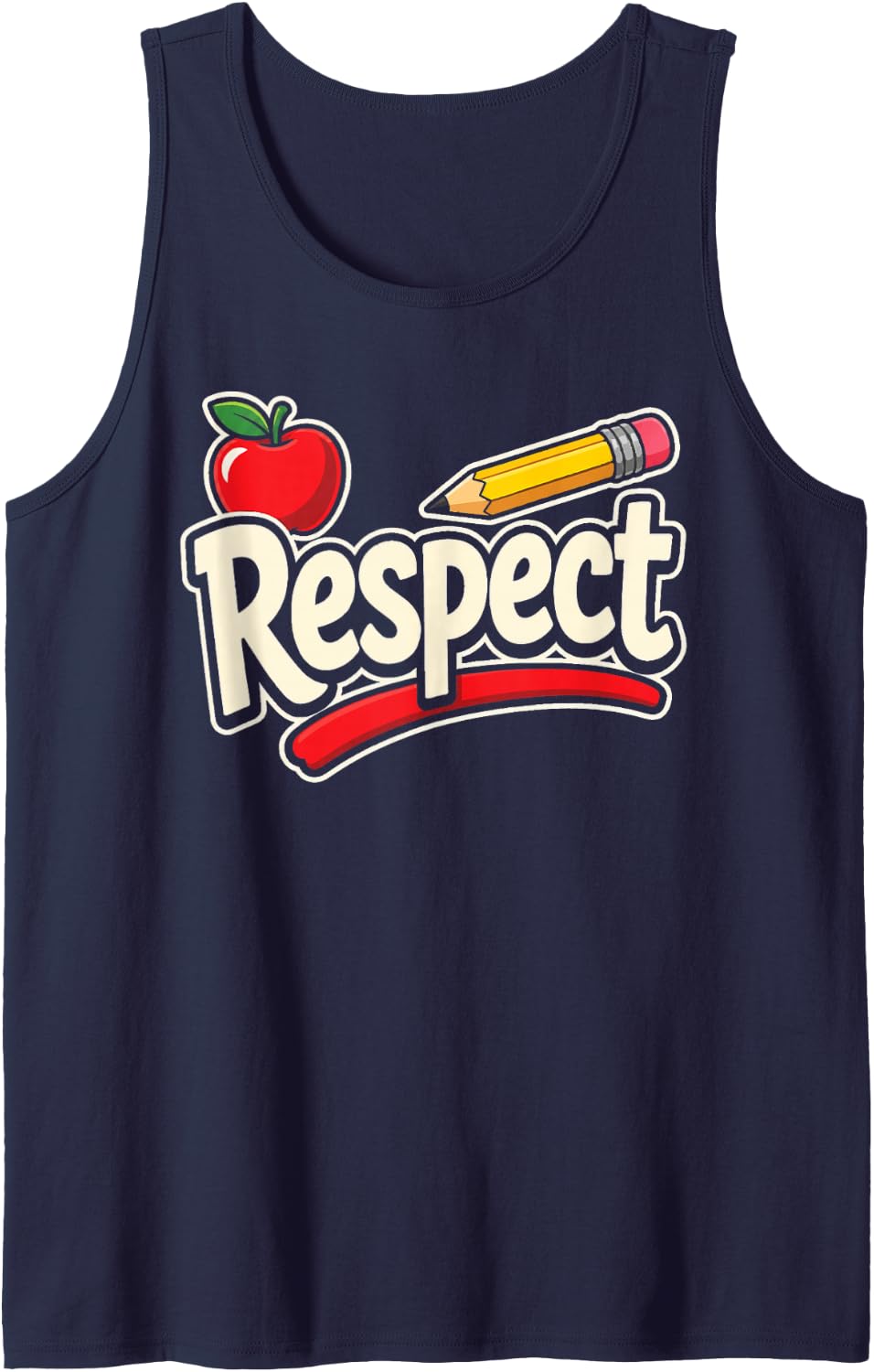 Elementary Teacher Respect Red Apple and Pencil Art Sleeveless Tank Top - Navy Blue