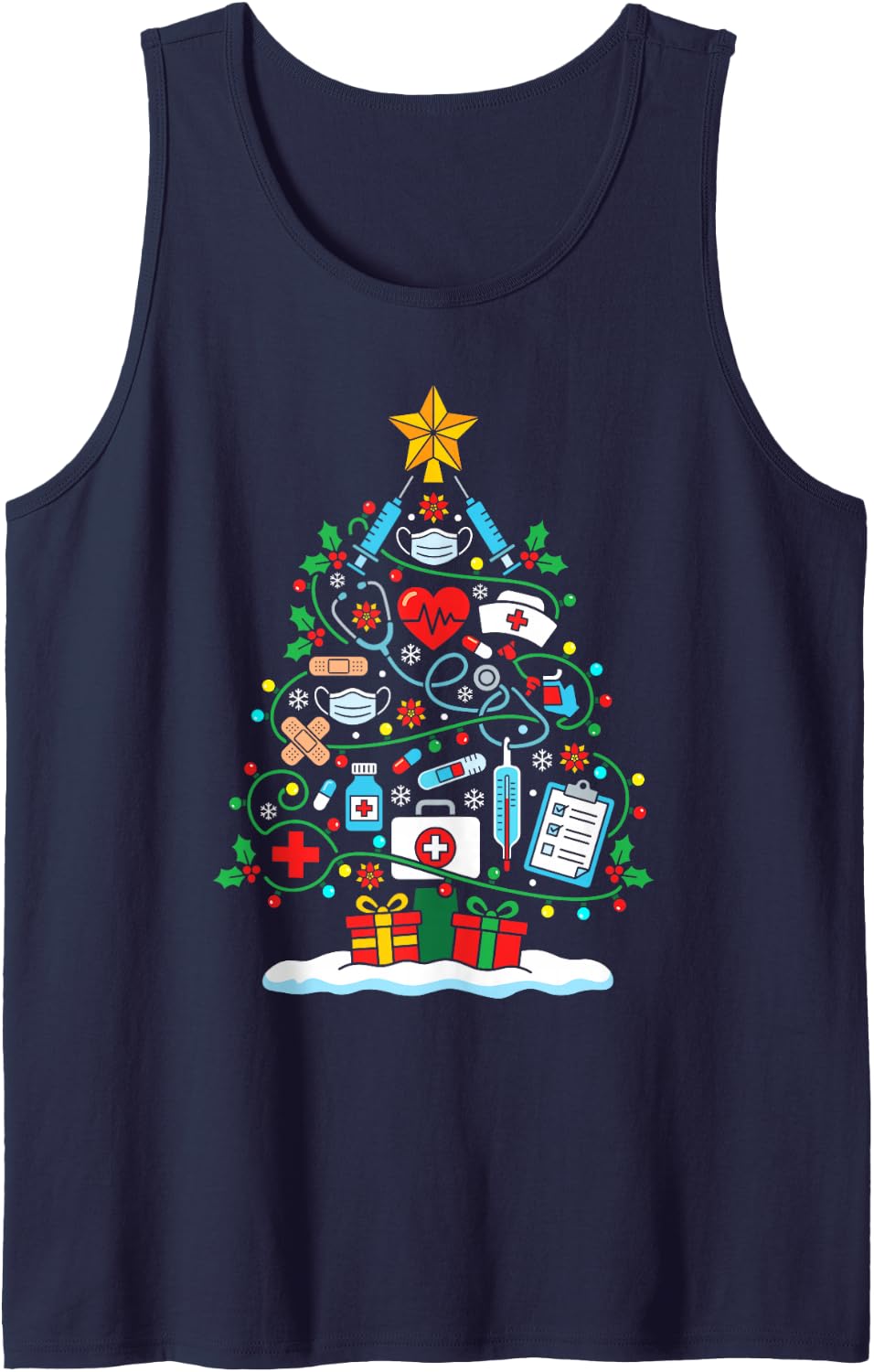 Nurse Tools Christmas Tree Lights RN Nursing Medical Xmas Sleeveless Tank Top - Navy Blue