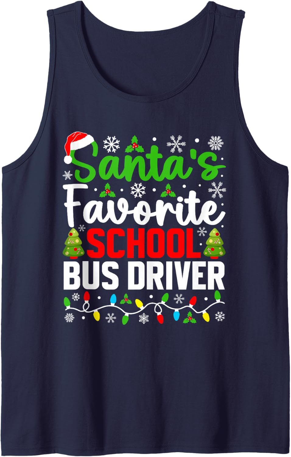 Santa's Favorite School Bus Driver Funny Christmas Sleeveless Tank Top - Navy Blue
