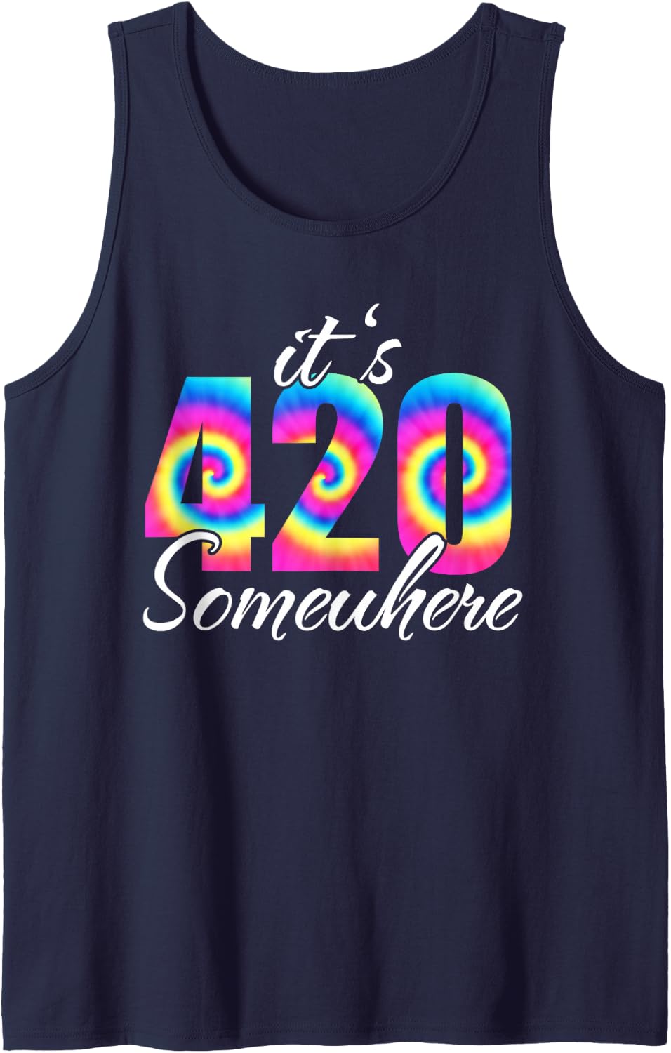 Funny It's 420 Somewhere Weed Cannabis Marijuana Women Funny Tank Top - Navy Blue