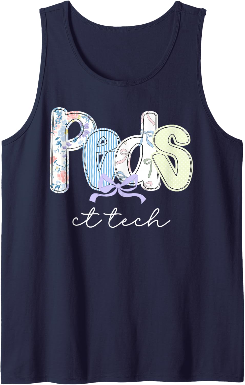 Retro PEDS CT Tech Coquette Bow Pediatric Radiology X-ray Sleeveless Tank Top - Navy Blue