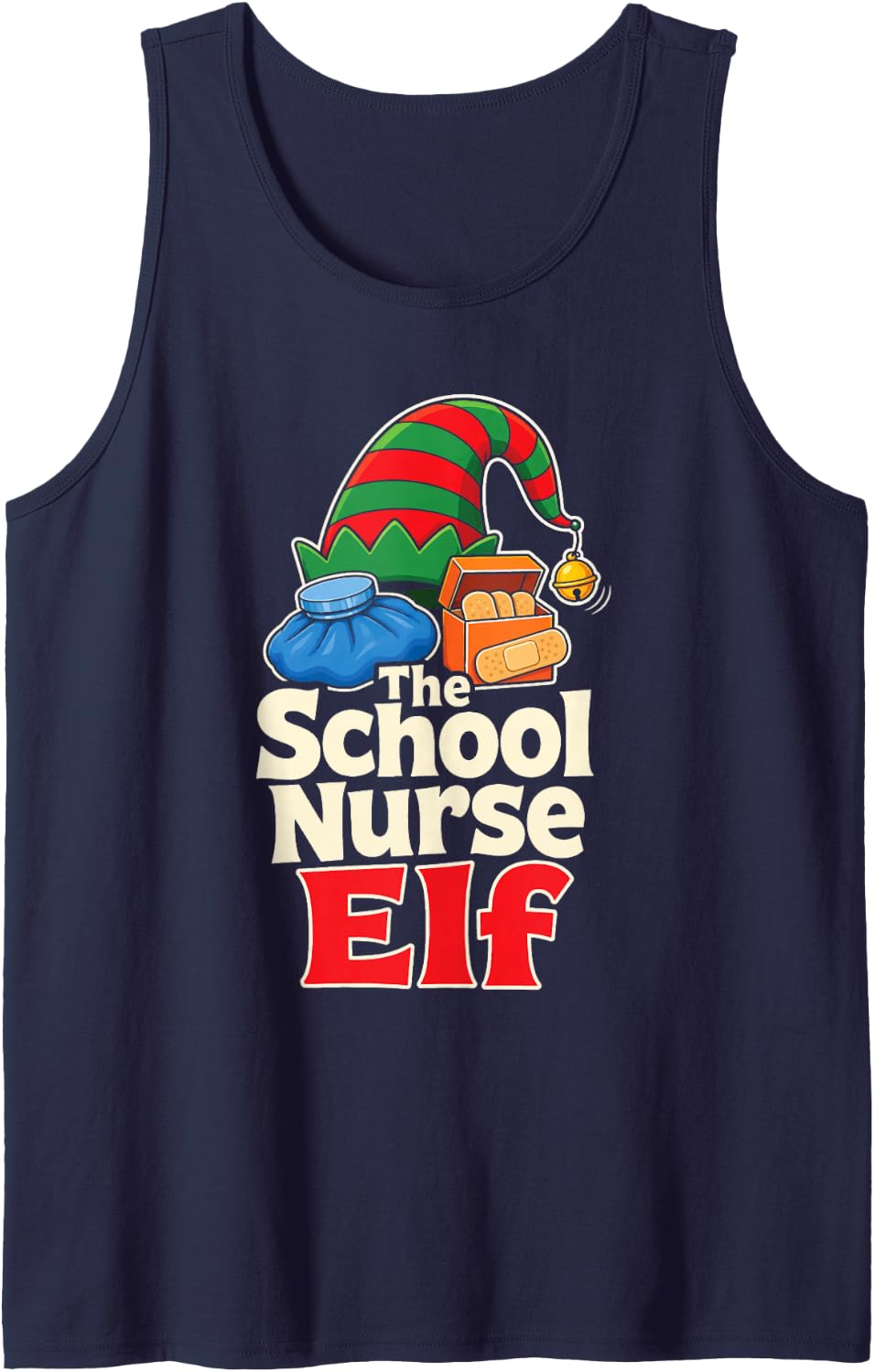 School Nurse Elf Christmas Elementary Clinic Office Sleeveless Tank Top - Navy Blue