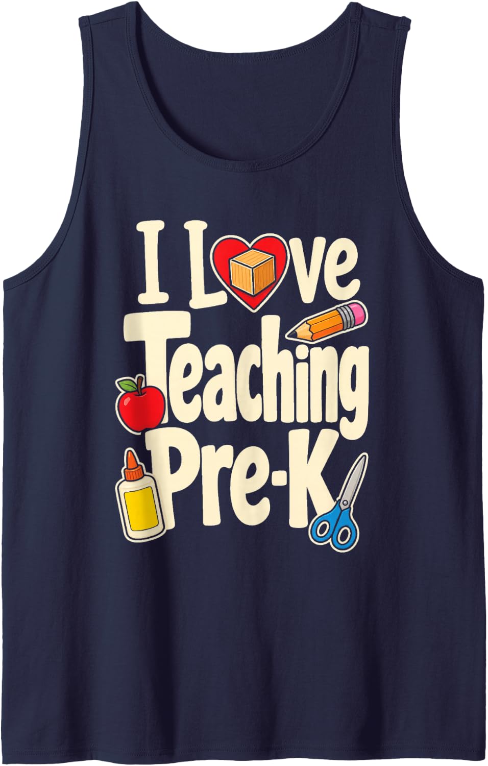 Preschool Teacher I Love Teaching Pre-K Appreciation Sleeveless Tank Top - Navy Blue