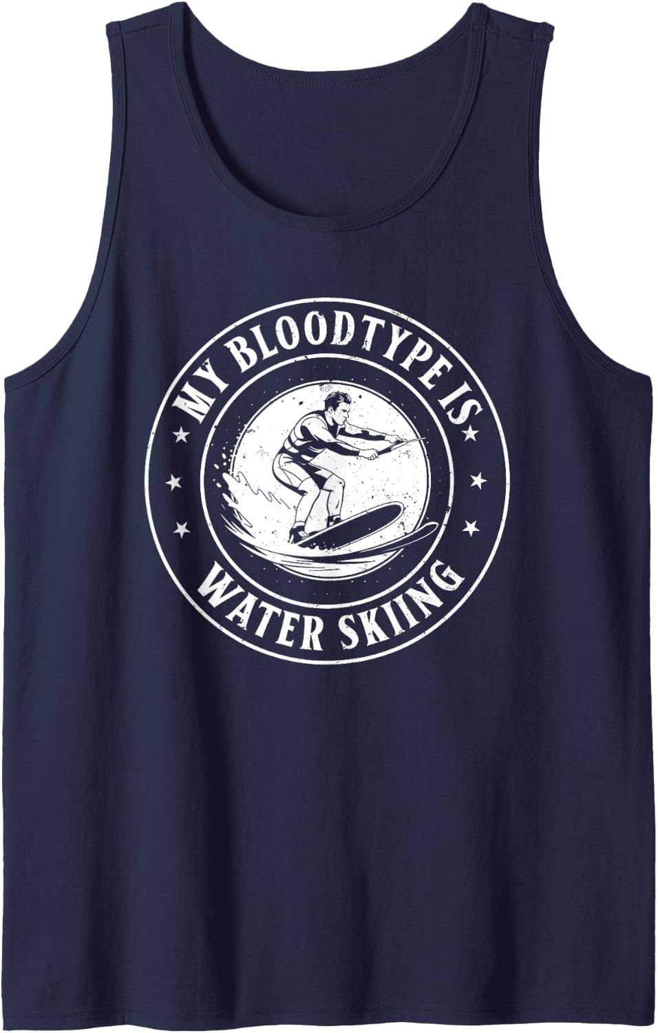 Mens Waterskiing Lover - My Blood Type is Water Skiing Tank Top - Navy Blue