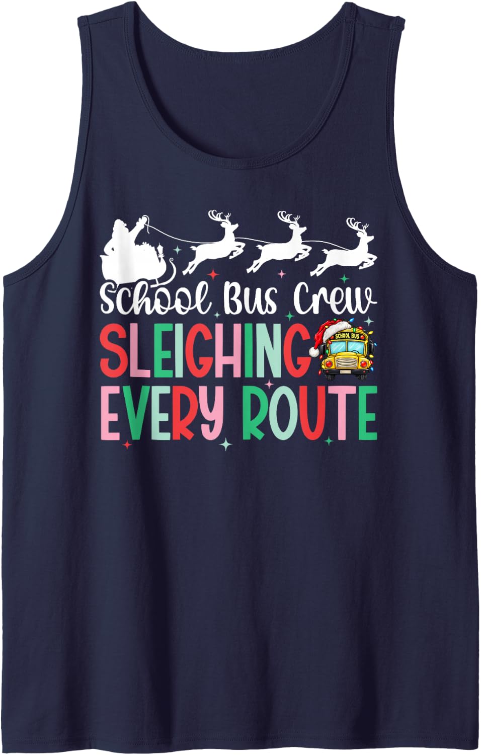 School Bus Crew Christmas School Bus Driver Xmas Party Sleeveless Tank Top - Navy Blue