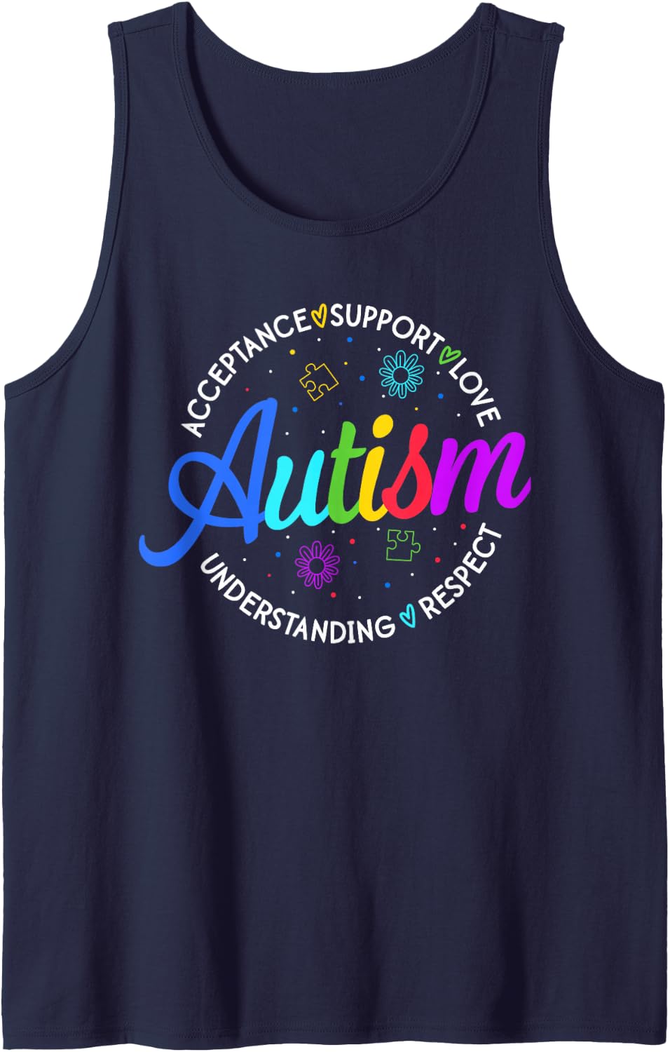Autism Awareness Acceptance Support Love Understanding Sleeveless Tank Top - Navy Blue