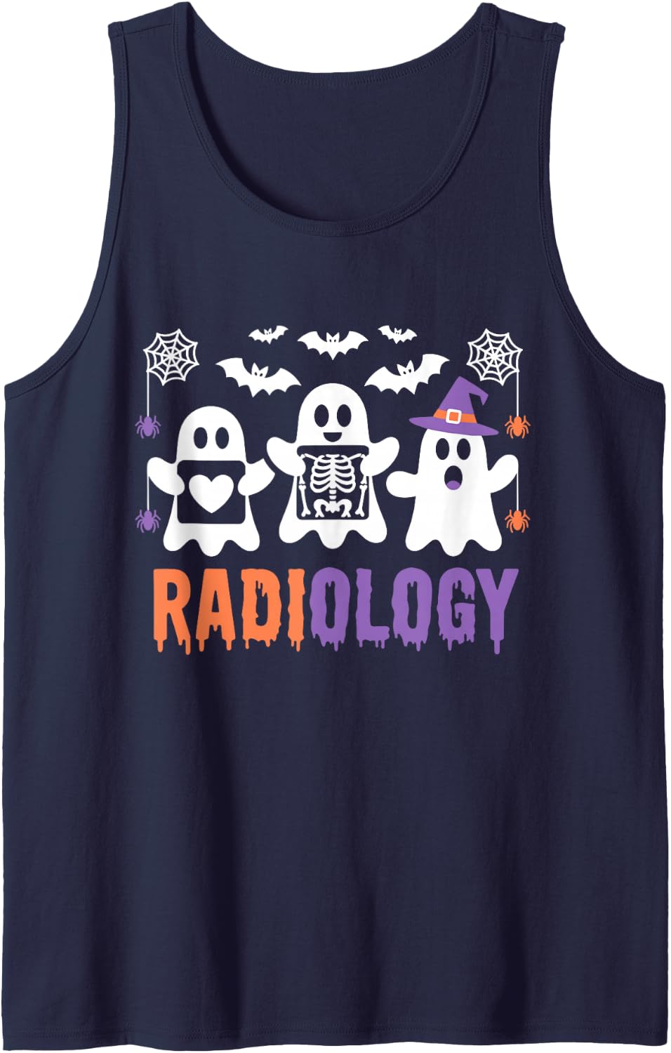 Radiology Halloween Ghosts Boo XRay Tech Spooky Skeleton Sleeveless Tank Top - Navy Blue