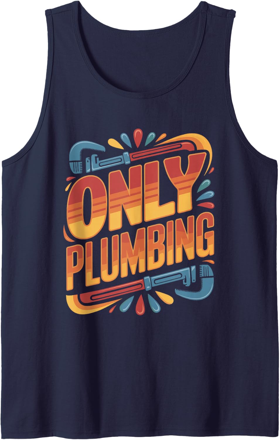 Only Plumbing Funny Lock Logo Wordmark Sleeveless Tank Top - Navy Blue