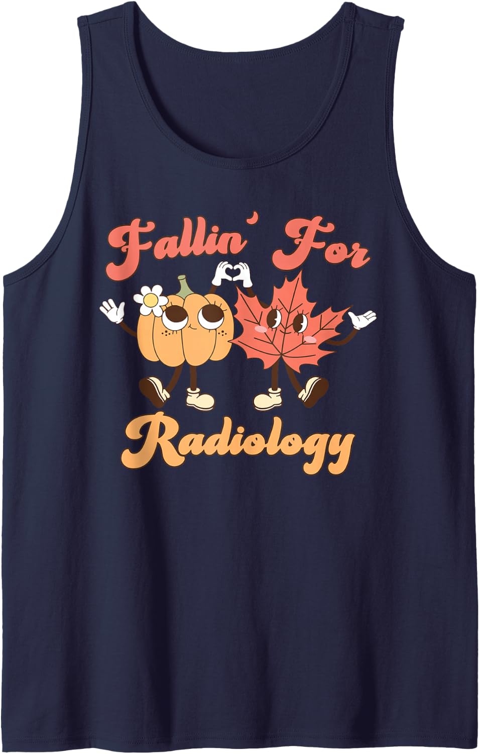Fallin' for Radiology Pumpkin Fall Leaves X-ray Thanksgiving Sleeveless Tank Top - Navy Blue