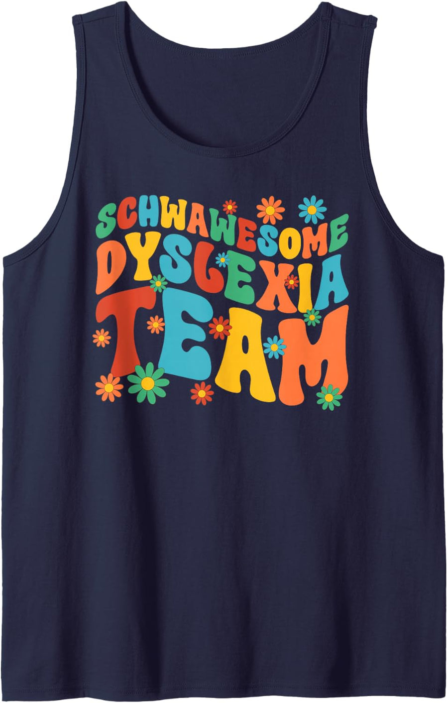 Dyslexia Team Groovy Dyslexia Squad Dyslexia Crew Sleeveless Tank Top - Navy Blue