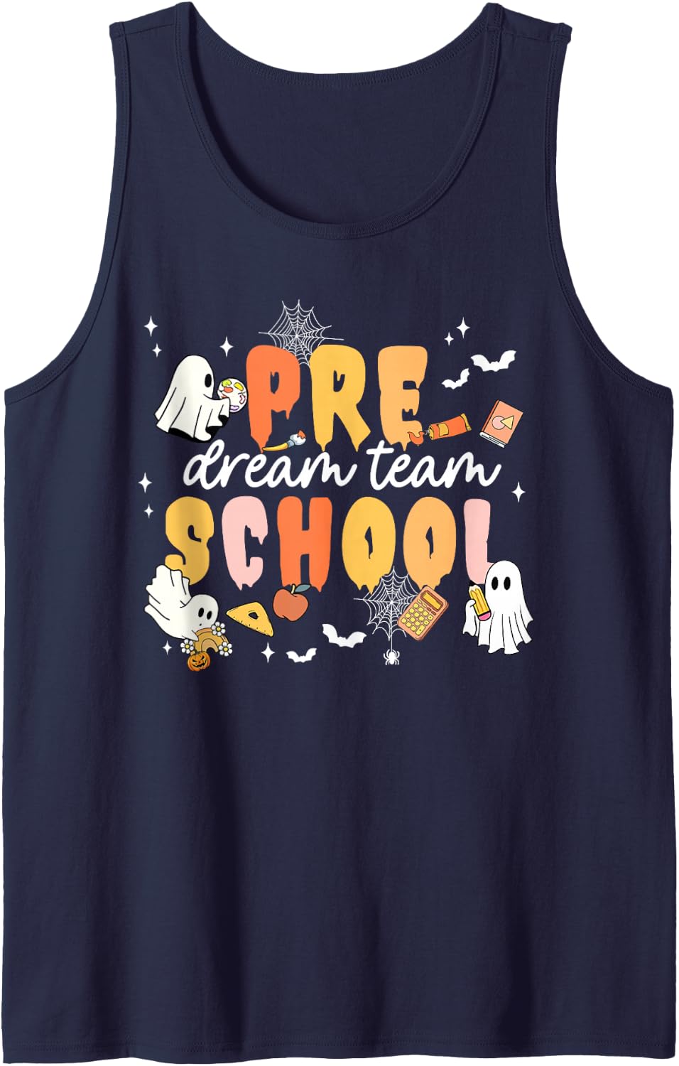 Pre School Dream Ghost Team Fall Halloween Spooky Teachers Sleeveless Tank Top - Navy Blue