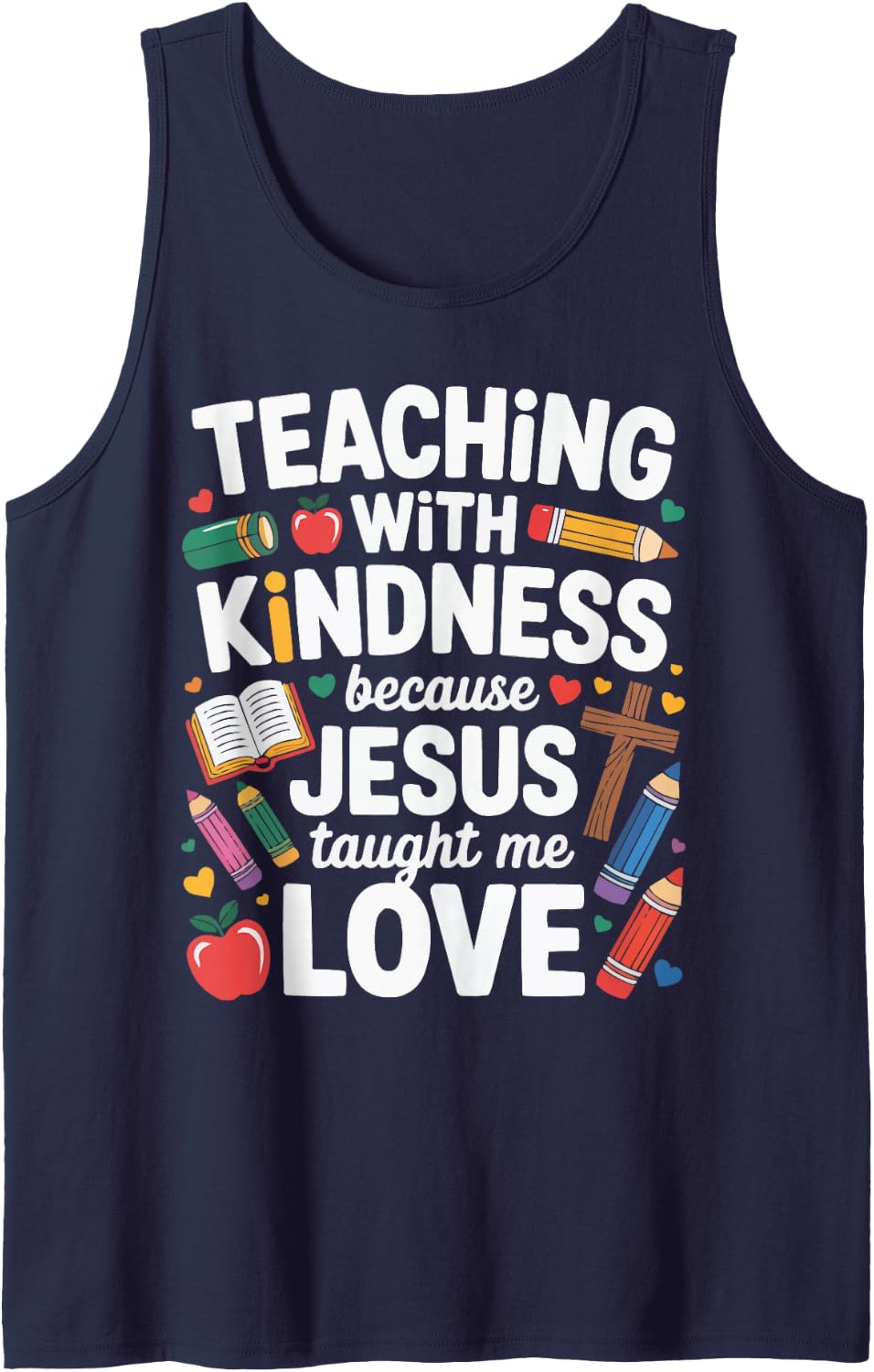 Christian Pre-K Teacher Jesus Christ Preschool Teacher Sleeveless Tank Top - Navy Blue