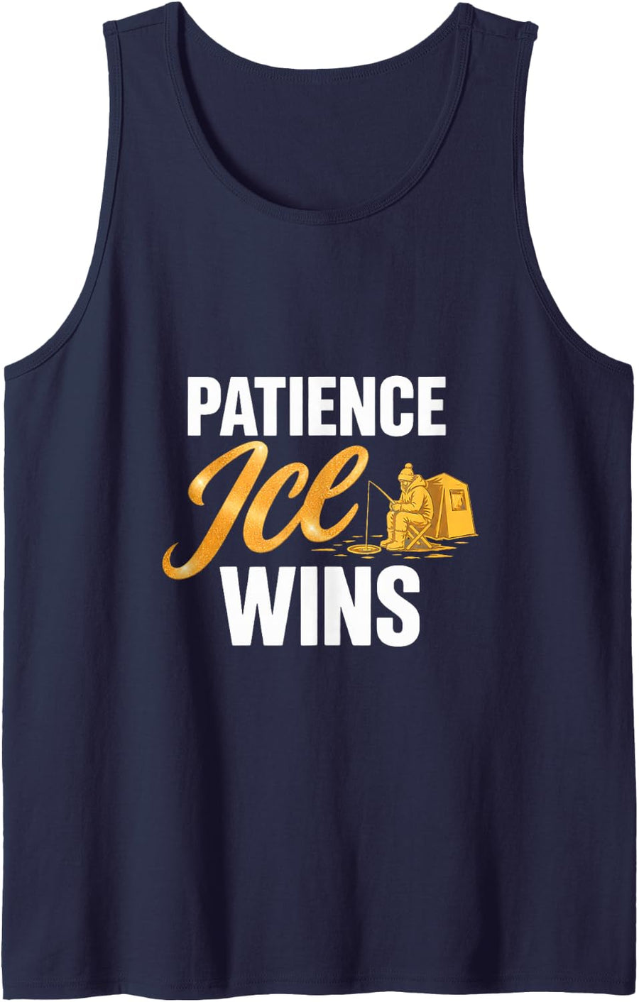 Patience On Ice Wins Fishing Shelter Lake Sleeveless Tank Top - Navy Blue