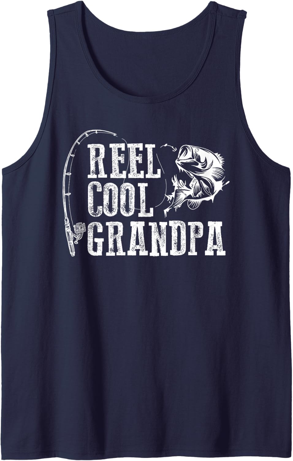 Mens Grandpa Fishing: Reel Cool Grandpa Tank Top - Navy Blue