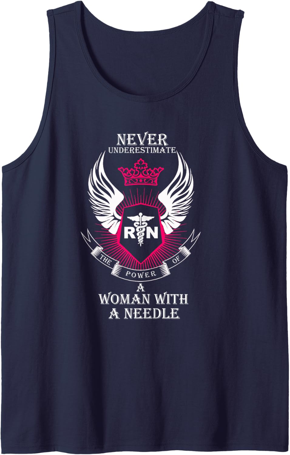 Never Underestimate A Woman with A Needle Nurse Sleeveless Tank Top - Navy Blue