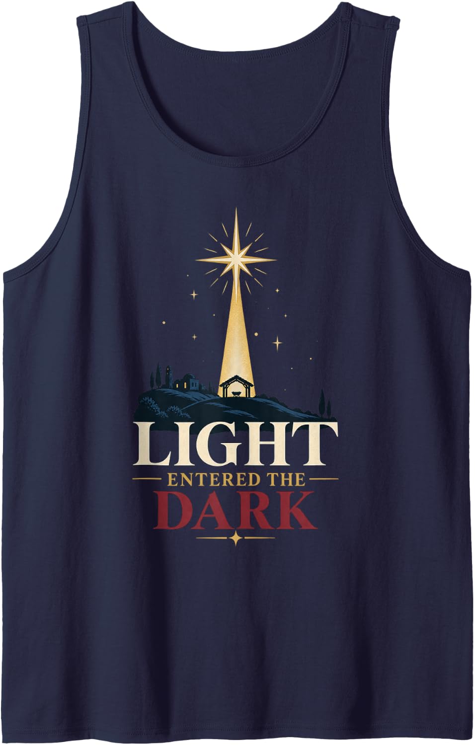 Light Entered the Dark Christian Christmas Sleeveless Tank Top - Navy Blue