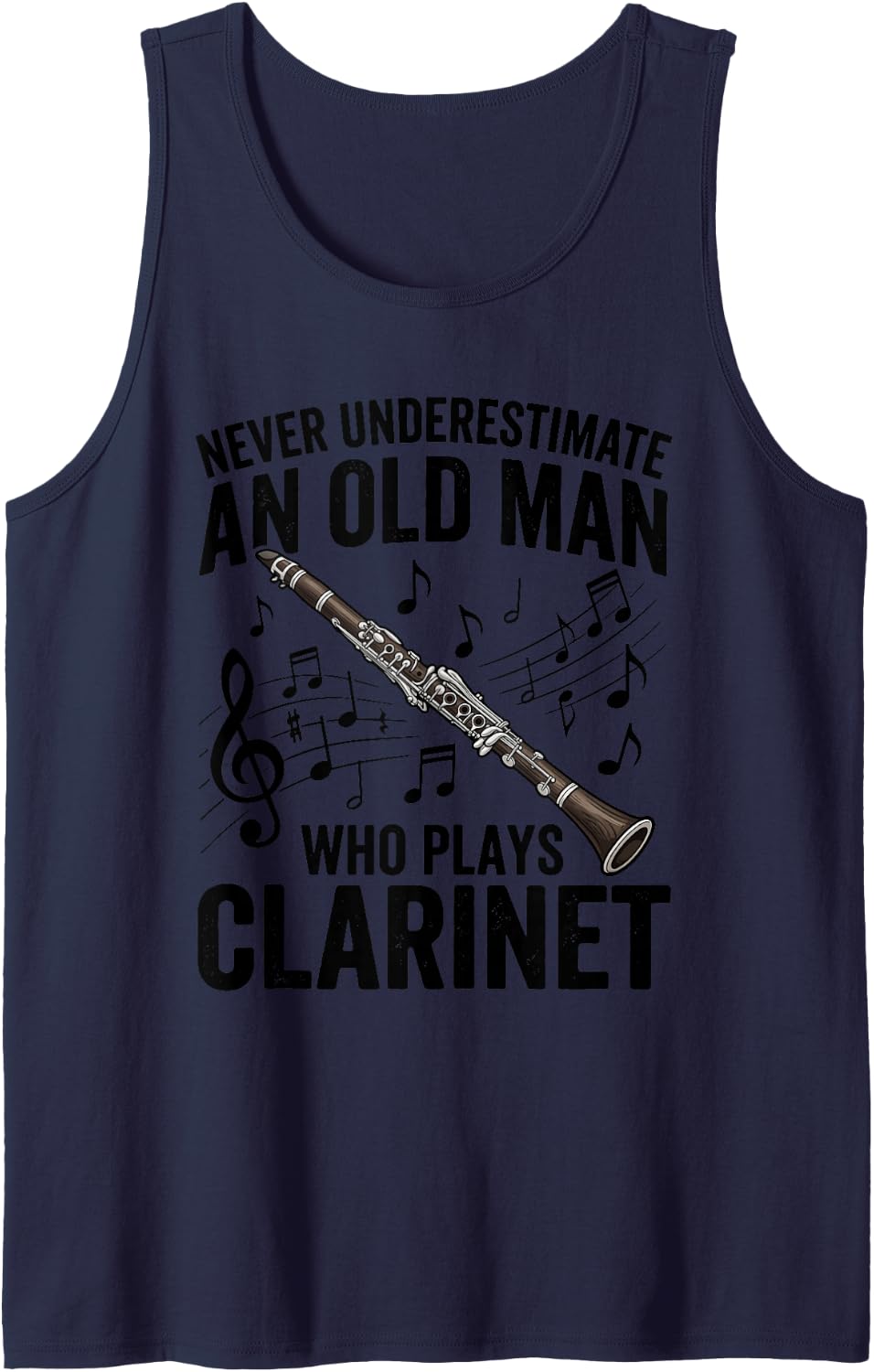 Never Underestimate an Old Man Who Plays Clarinet Funny Sleeveless Tank Top - Navy Blue