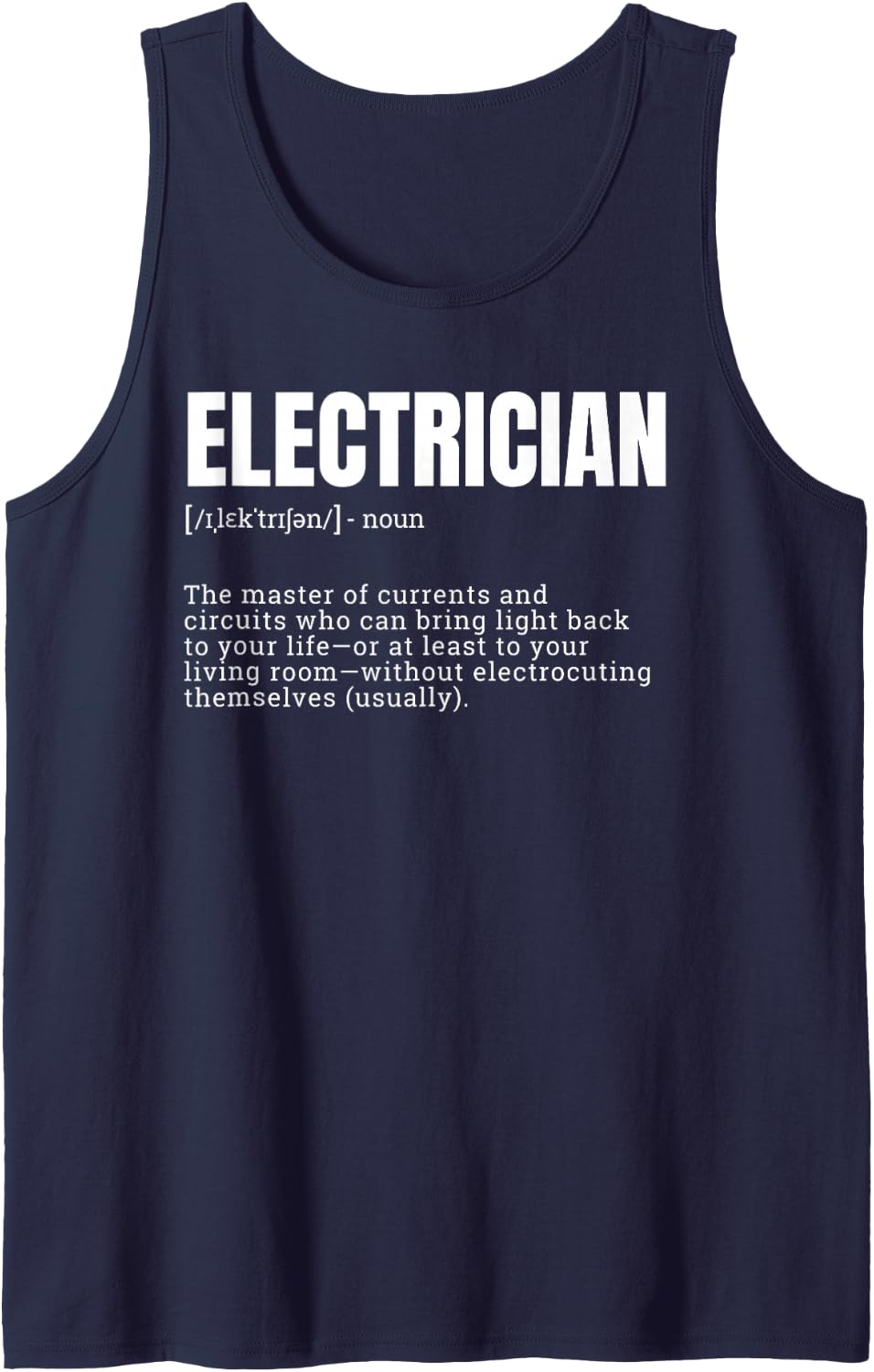 Funny Electrician Dictionary Definition Sleeveless Tank Top - Navy Blue