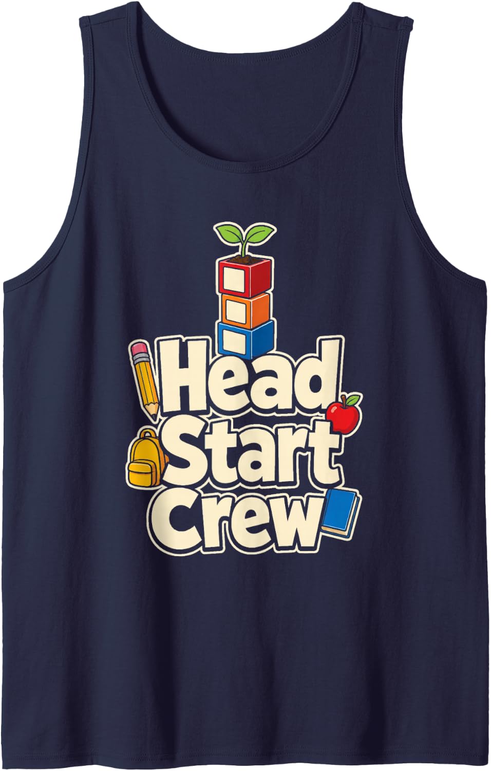 Head Start Crew Teacher Staff Squad Preschool Elementary Sleeveless Tank Top - Navy Blue
