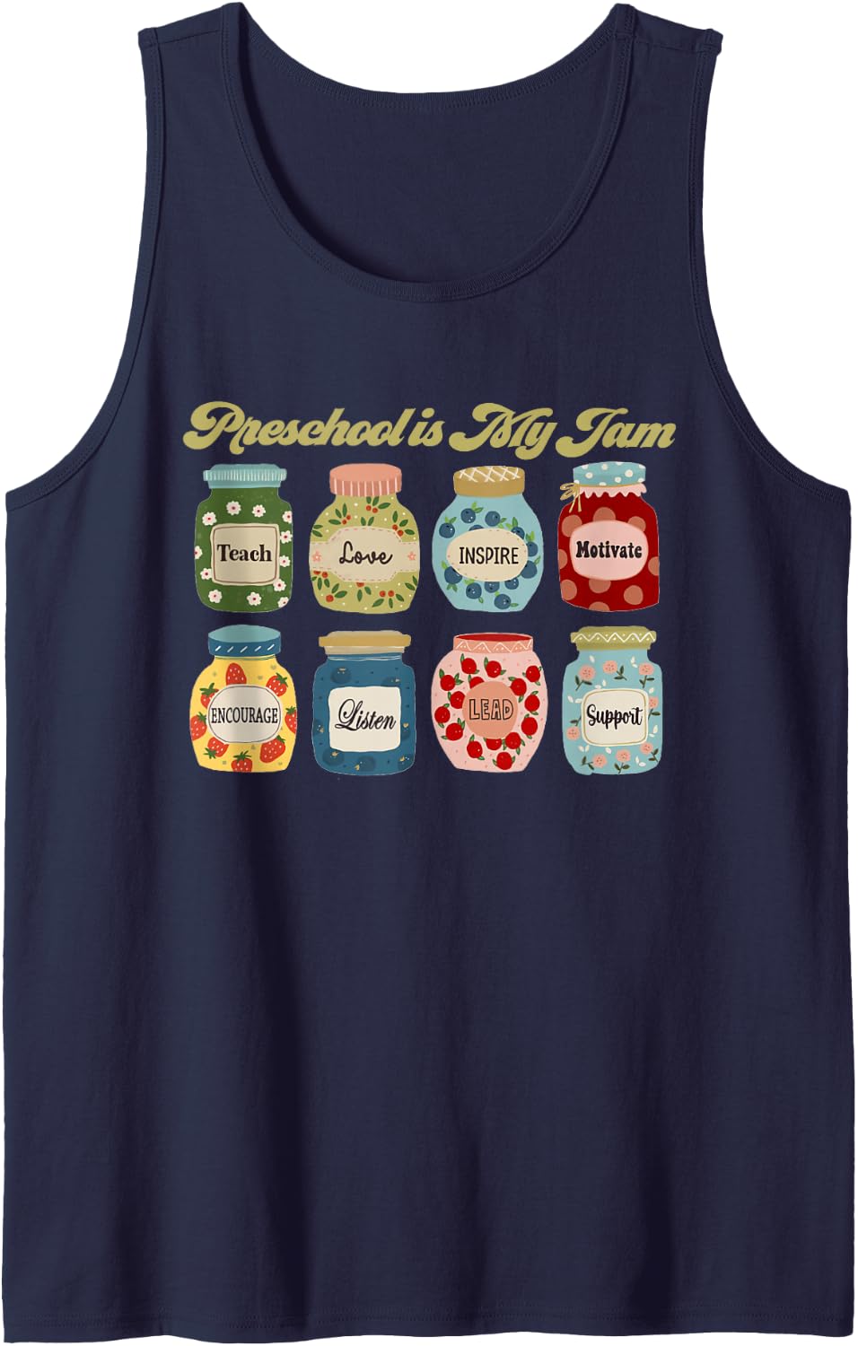 Preschool is My Jam Retro Preschool Teacher Back to School Tank Top - Navy Blue