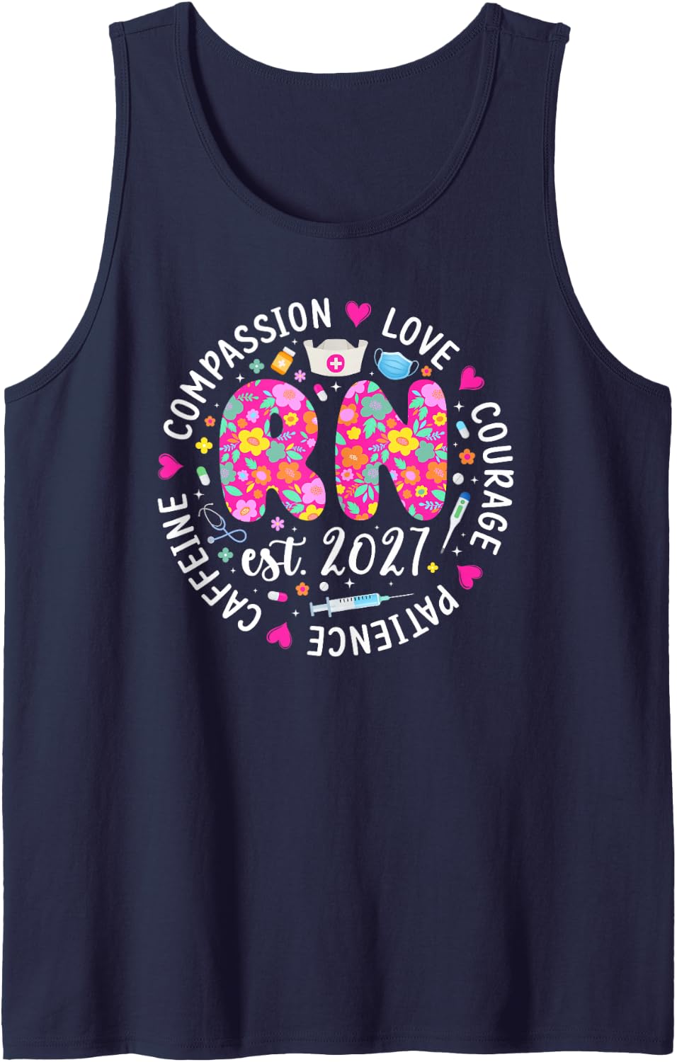 RN Est. 2027 Registered Nurse Graduation RN Graduate 2027 Sleeveless Tank Top - Navy Blue