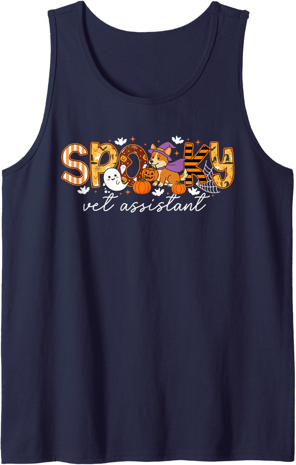 Spooky Vet Assistant Halloween Veterinary Assistant Sleeveless Tank Top - Navy Blue