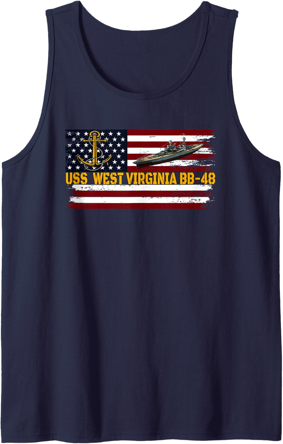 USS West Virginia BB-48 WW2 Battleship Warship Veteran Dad Sleeveless Tank Top - Navy Blue