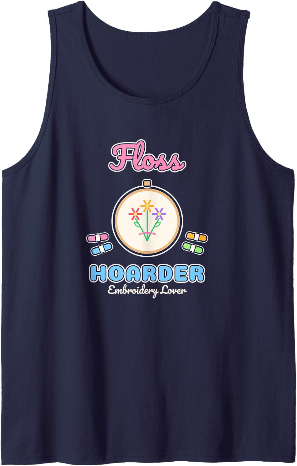 Floss Hoarder Funny Embroidery Lover Stitching Sleeveless Tank Top - Navy Blue