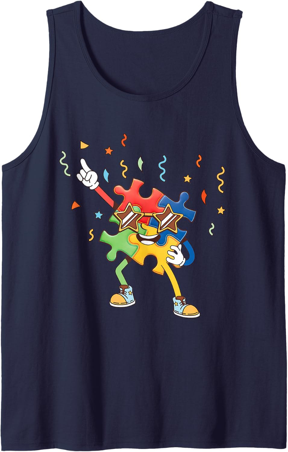 Dabbing Puzzle Piece Autism Awareness Autistic Boys Kids Sleeveless Tank Top - Navy Blue