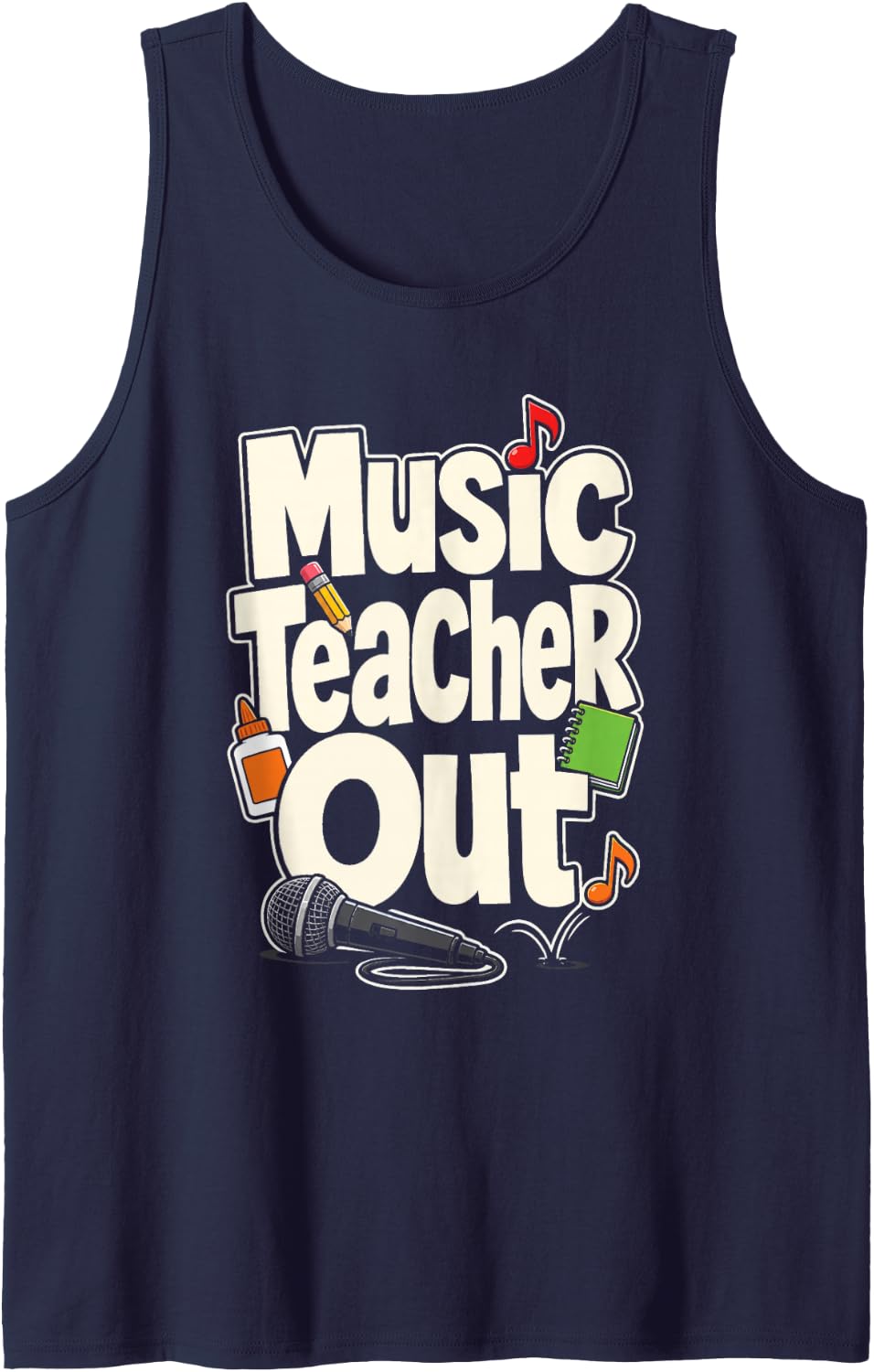 Music Teacher Out Elementary School Microphone Notes Sleeveless Tank Top - Navy Blue