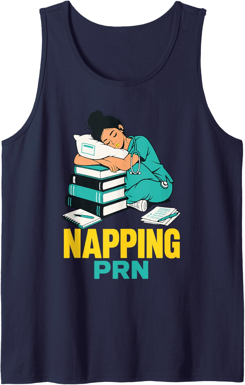 Napping PRN Nurse Student Sleep Study Books Sleeveless Tank Top - Navy Blue