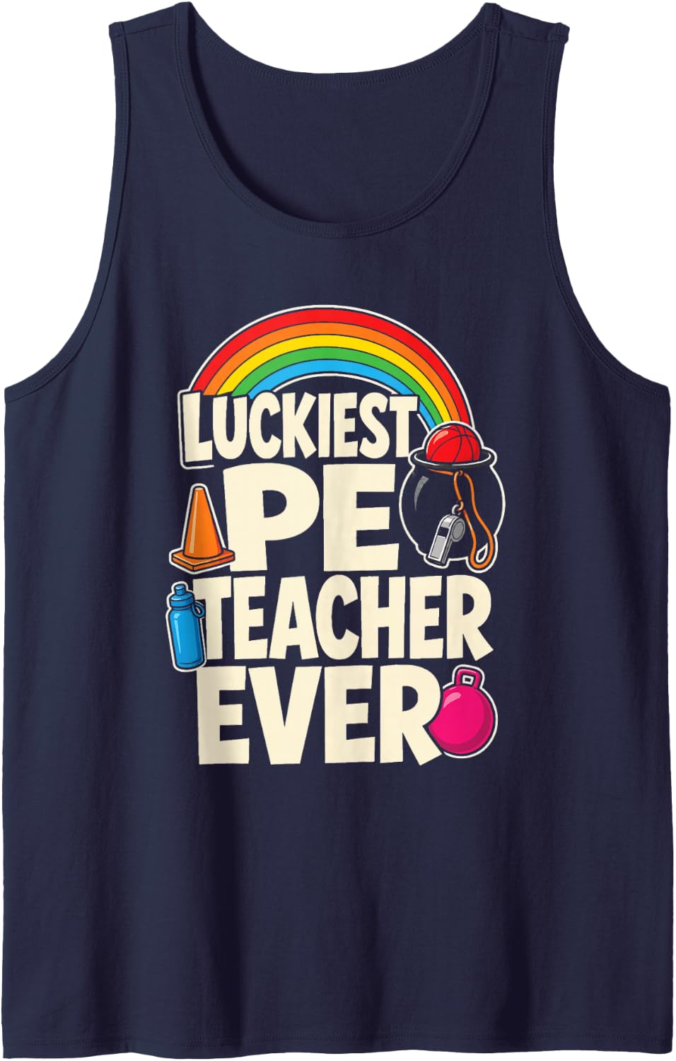 PE Teacher St Patricks Day Luckiest Ever Gym Elementary Sleeveless Tank Top - Navy Blue