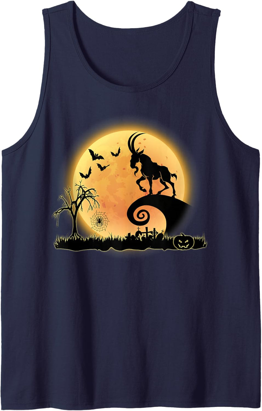 Goat and Moon Scary Funny Halloween Costume Tank Top - Navy Blue