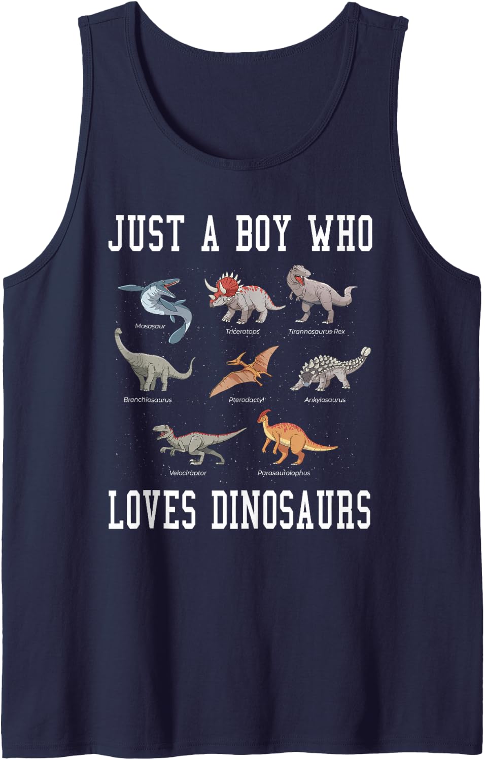 Just a Boy Who Loves Dinosaurs Gifts for Paleontologist Boys Sleeveless Tank Top - Navy Blue