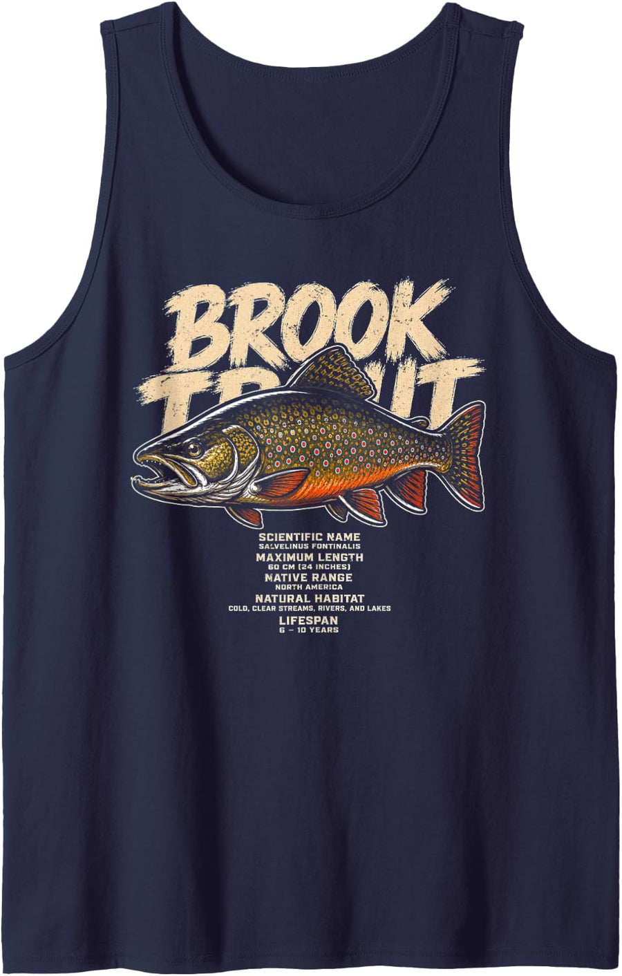 Brook Trout Angler Fishing Graphic Fish Dad Men Boys Sleeveless Tank Top - Navy Blue