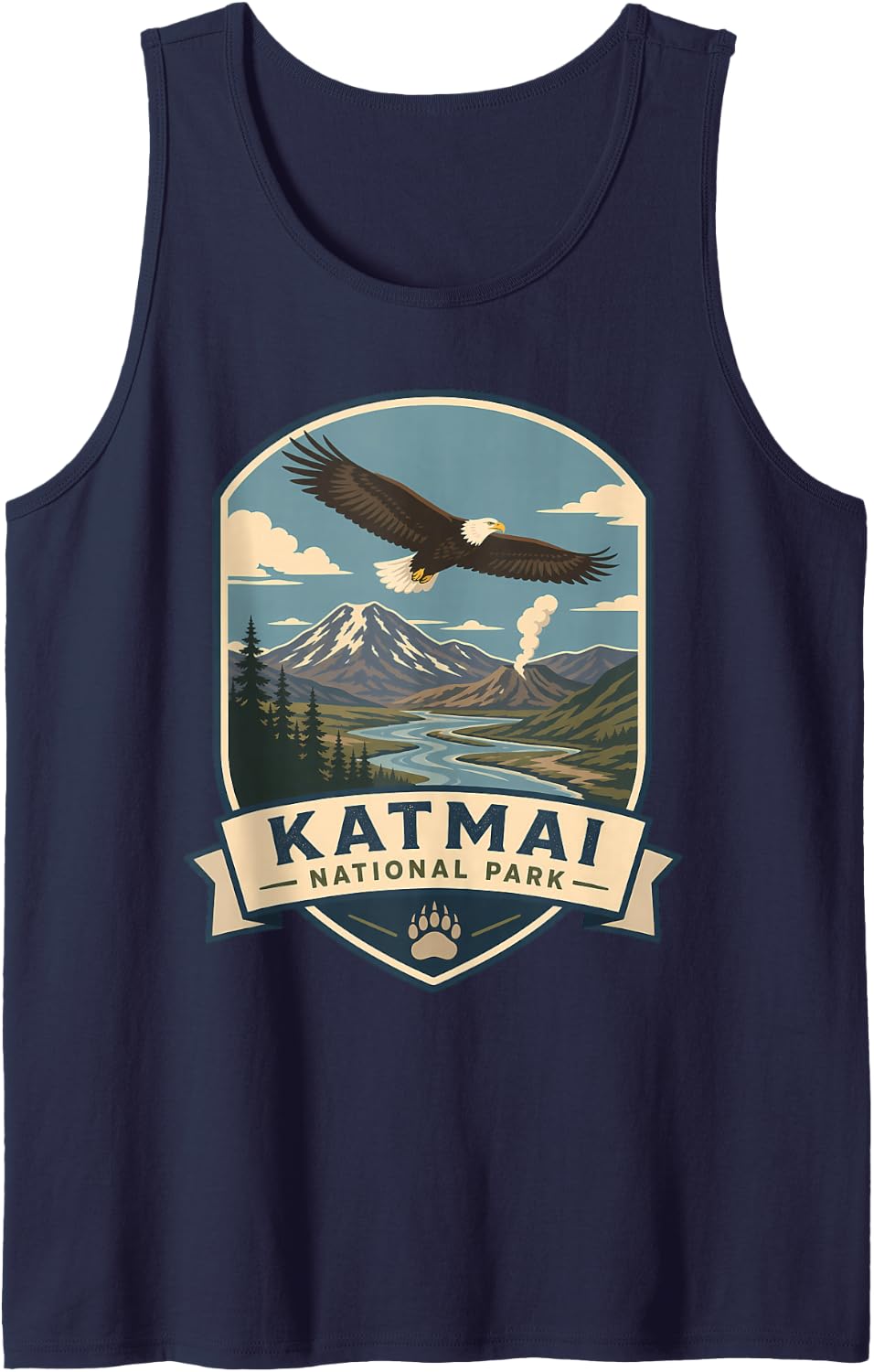 Katmai National Park Alaska Bald Eagle Bear Paw Sleeveless Tank Top - Navy Blue