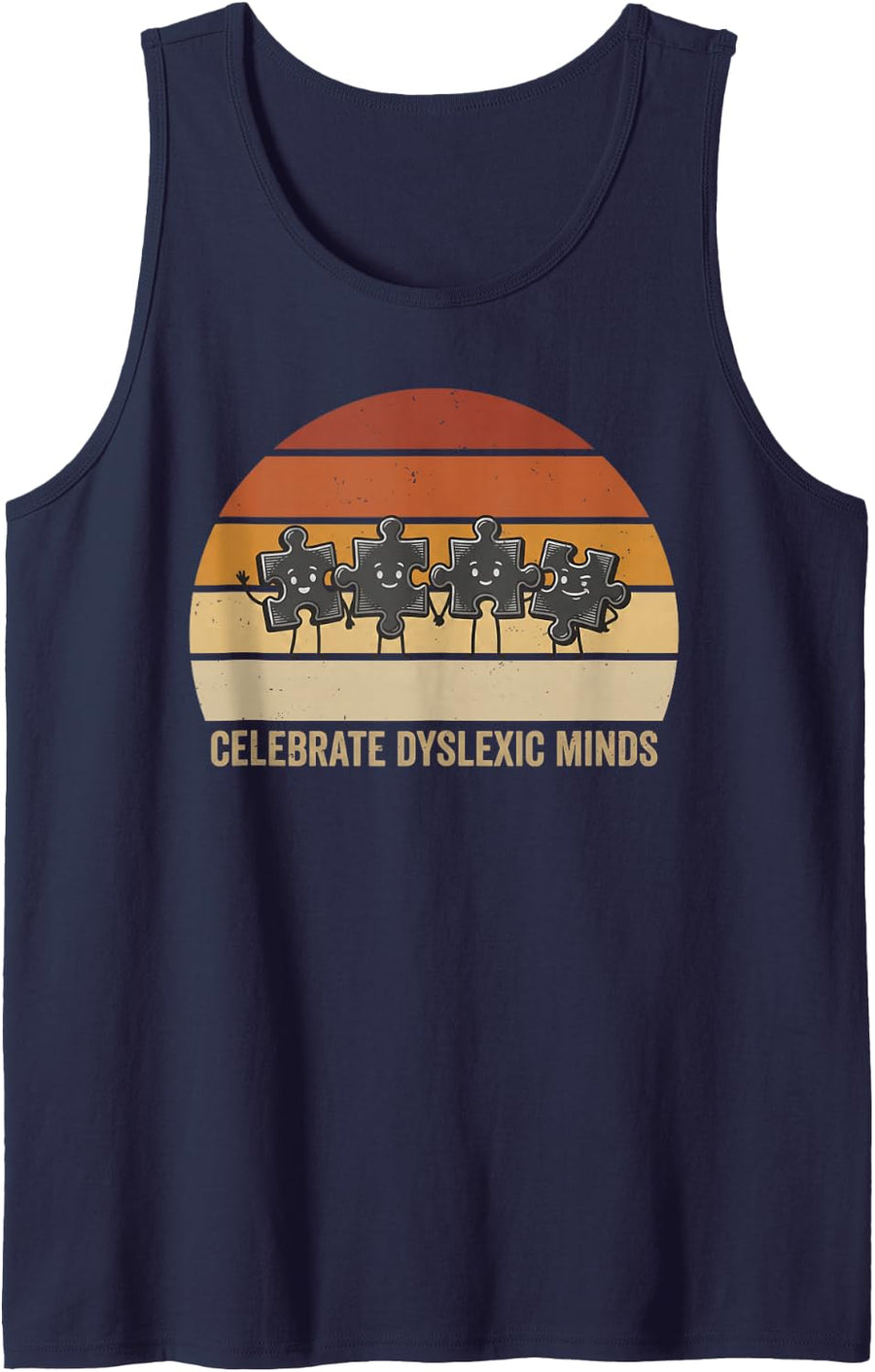 Dyslexia Awareness Month Dyslexia Support Teacher Retro Fall Sleeveless Tank Top - Navy Blue