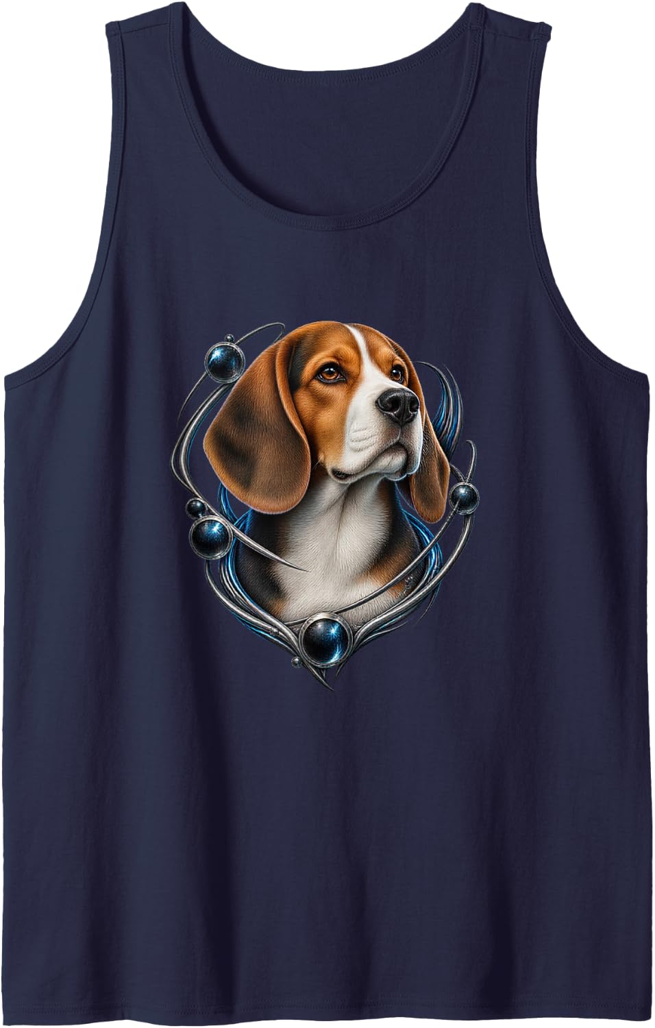 Beagle with Orbital Black Rings Sleeveless Tank Top - Navy Blue