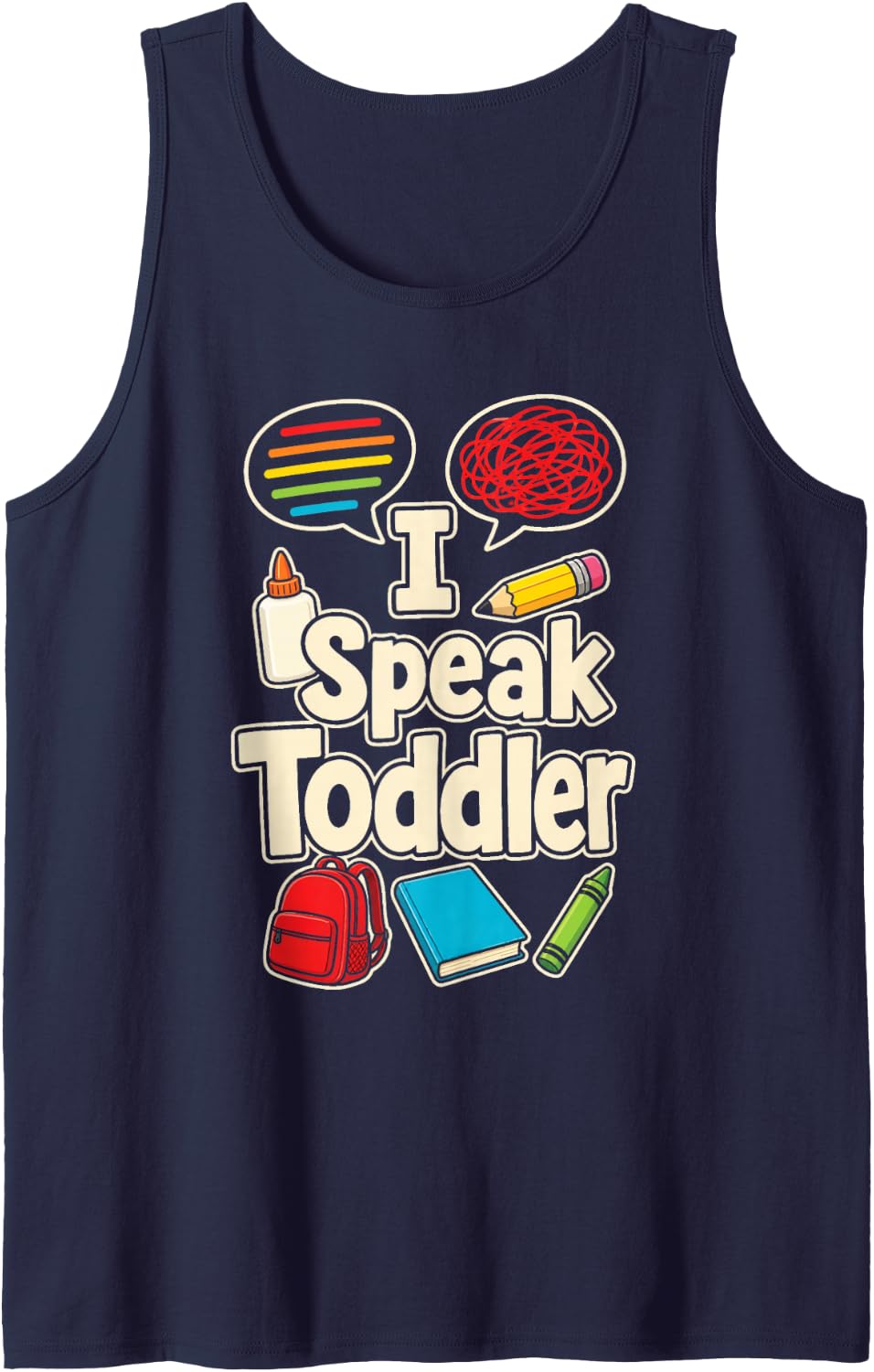 Preschool Pre K Staff I Speak Toddler Elementary School Sleeveless Tank Top - Navy Blue