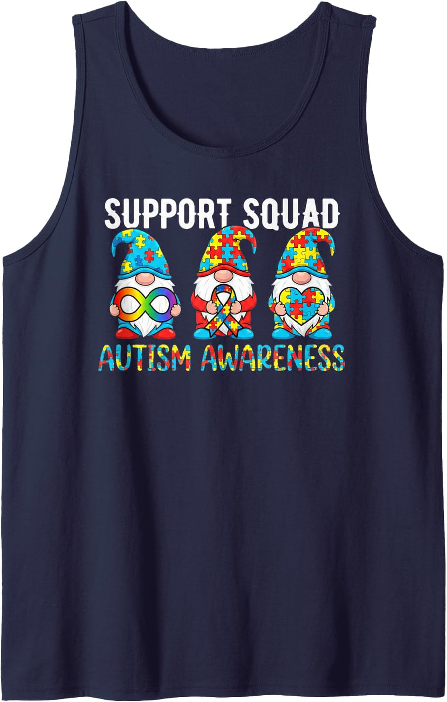 Autism Awareness Autism Gnome Support Squad Family Sleeveless Tank Top - Navy Blue