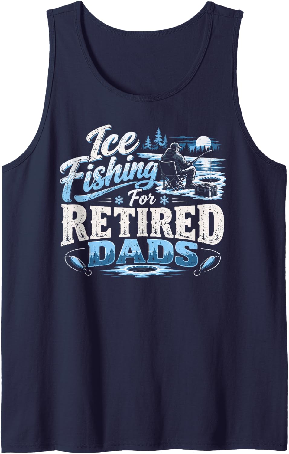 Ice Fishing for Retired Dads Winter Angler Sleeveless Tank Top - Navy Blue