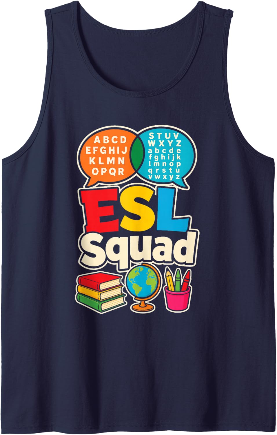 ESL Teacher ELL Squad Matching Elementary Alphabet Crew Sleeveless Tank Top - Navy Blue