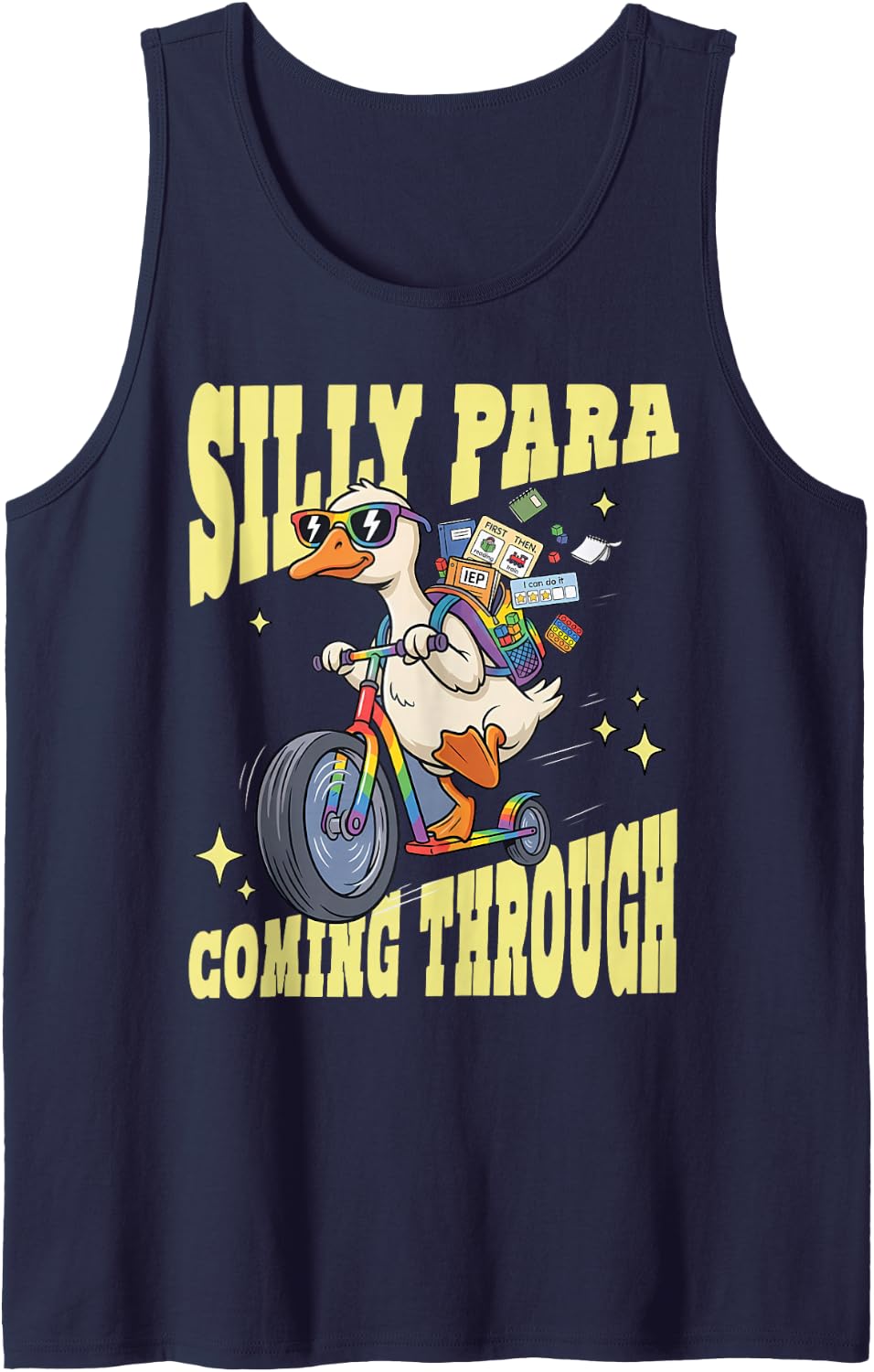 Silly Goose para Coming Through Paraprofessional Teacher Sleeveless Tank Top - Navy Blue