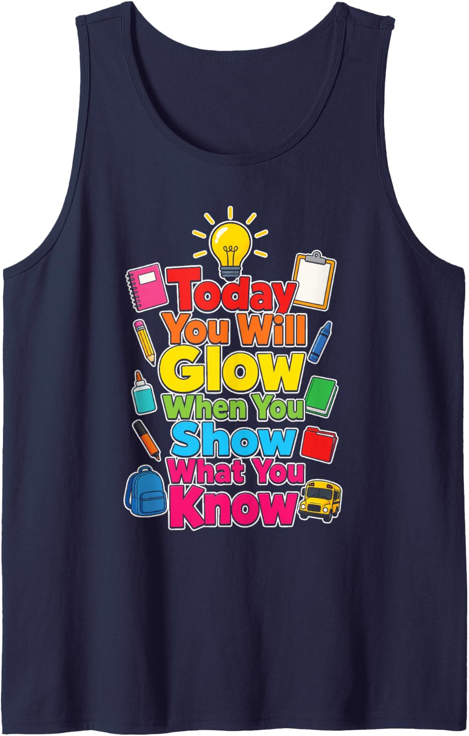 Elementary School Kids Show What You Know First Day Gift Sleeveless Tank Top - Navy Blue