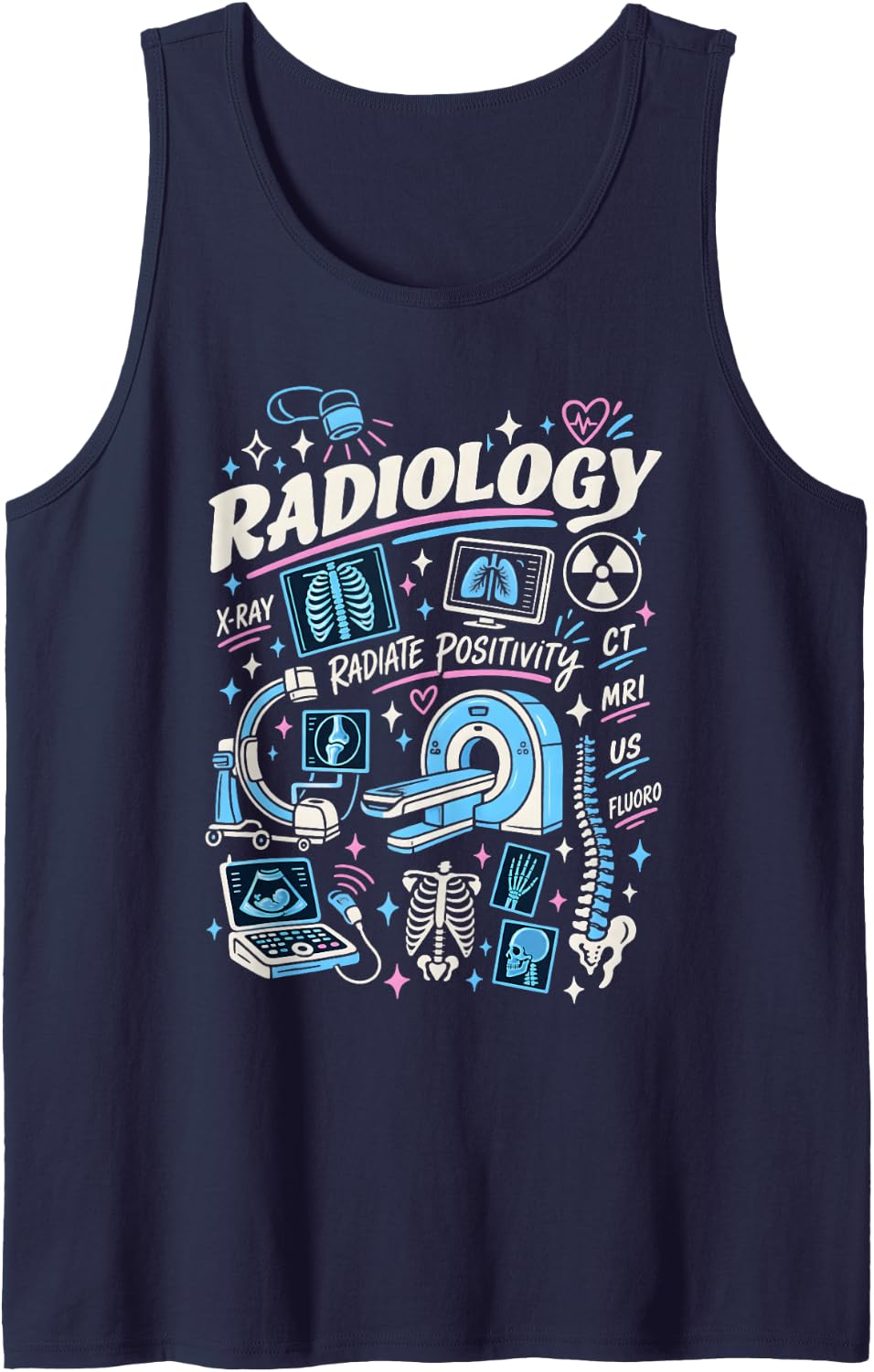 Radiology Radiate Positivity Medical Imaging Sleeveless Tank Top - Navy Blue