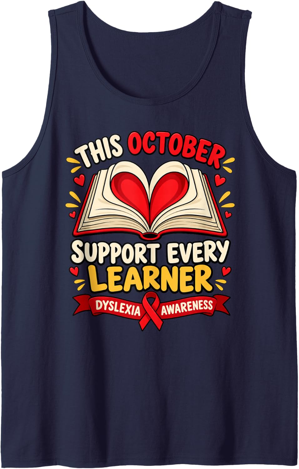 This October Support Every Learner Dyslexia Awareness Sleeveless Tank Top - Navy Blue