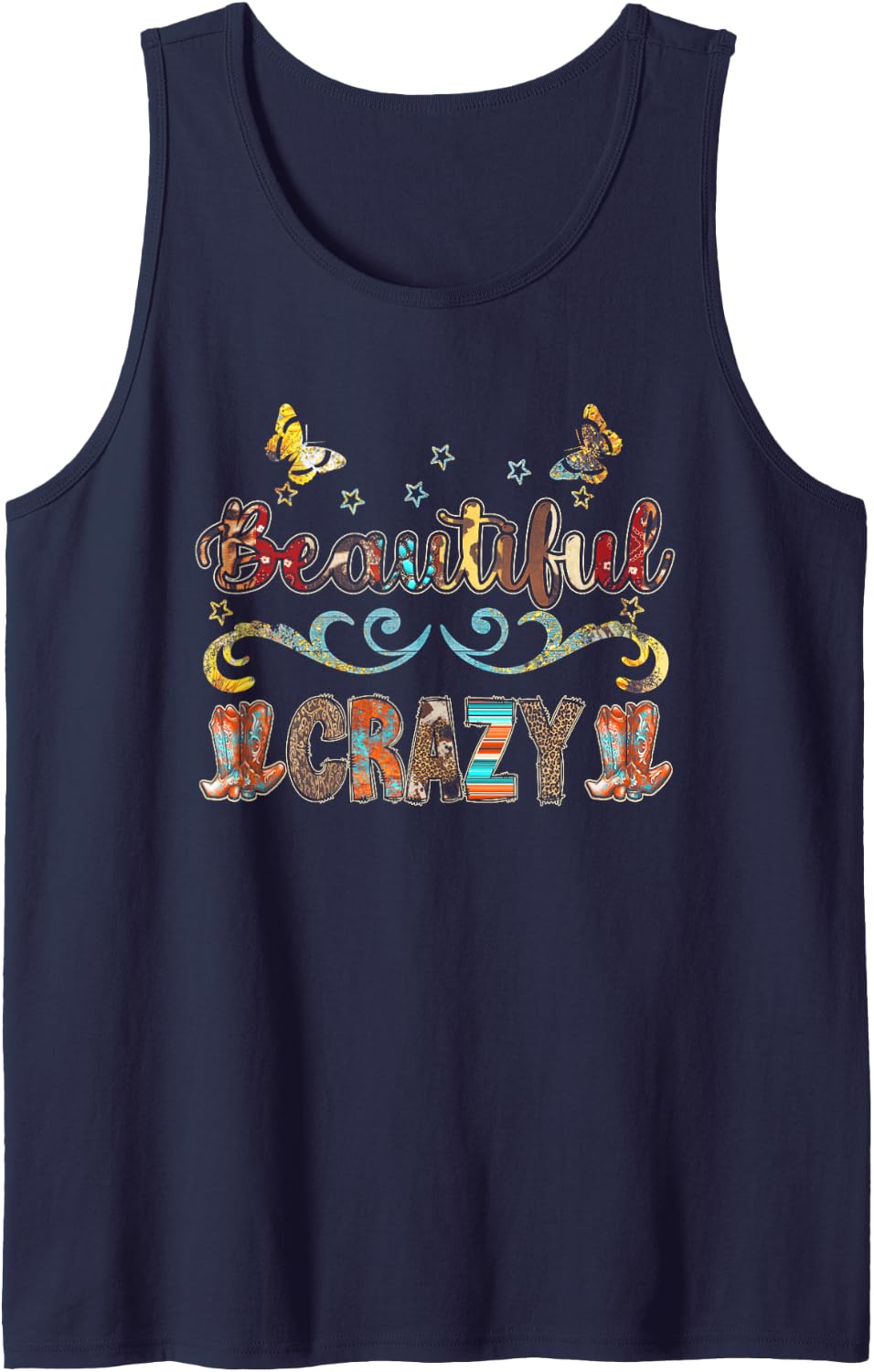 Crazy Women Beautiful Country Music Girl Western-Bleached Tank Top - Navy Blue