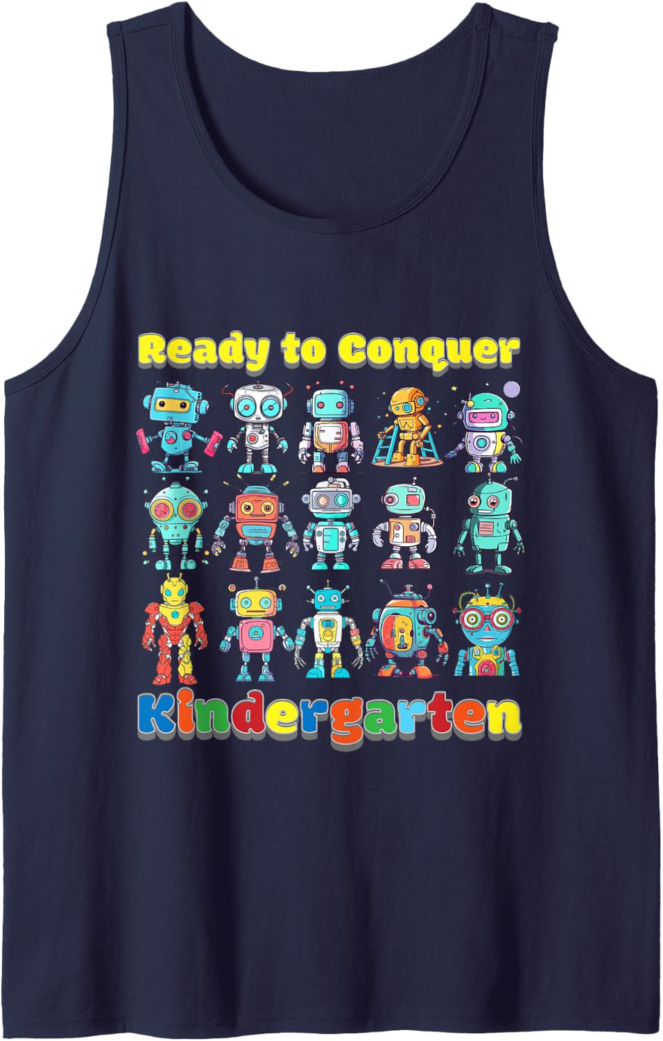 Ready to Conquer Back to School Nursery Cool Robot Sleeveless Tank Top - Navy Blue